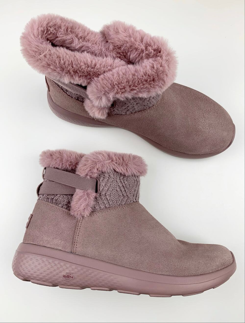 Skechers On The Go City 2 Cozy Vibe Ankle Boots Mauve Suede Faux Fur Women's 7.5